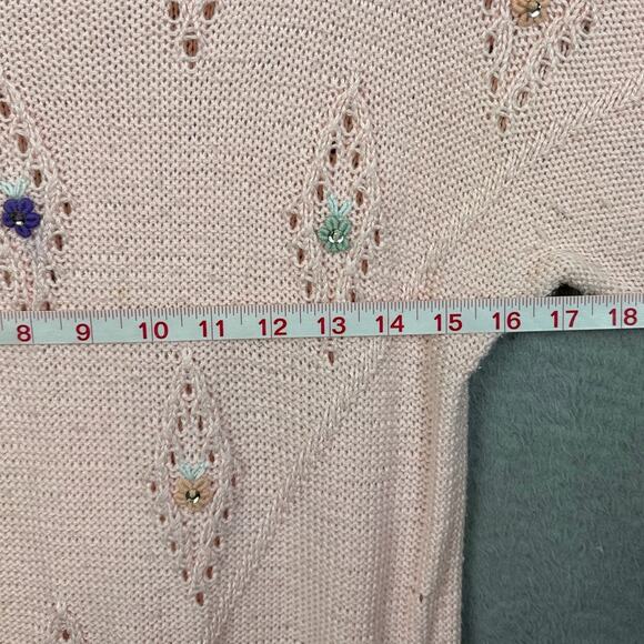 Vintage 70's Women's Knitted Sweater Lt Pink Floral Grandmacore Cottagecore - Picture 6 of 9